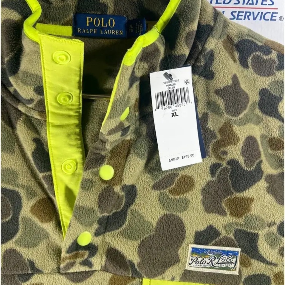 Mens Polo Ralph Lauren Camo Fleece Pullover Voyager Quarter Zip NWT - Picture 2 of 5
